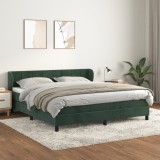 Pat box spring cu saltea, verde &icirc;nchis, 180x200 cm, catifea GartenMobel Dekor, vidaXL