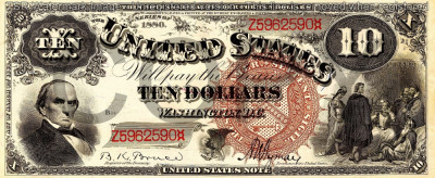 10 dolari 1880 Reproducere Bancnota USD , Dimensiune reala 1:1 foto