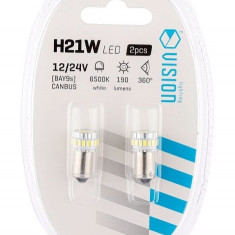 Set 2 Buc Bec Led Vision H21W BAY9S 12/24V 18 X Led SMD, Nepolar, Canbus, Alb 58244