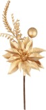 Vetvička MagicHome Vianoce, s kvetom poinsettia, zlat&aacute;, 24 cm