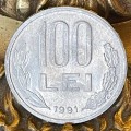 Moneda 100 Lei 1991, aUNC-UNC, Varianta Rara! Cifre Subtiri, 9 Rotunjit. Numismatica Romania