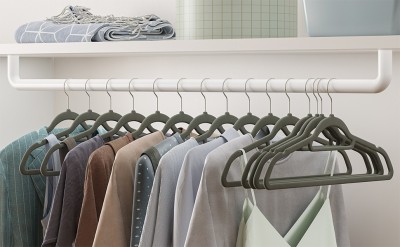 SONGMICS Set de 20 de umerase pentru haine, anti-alunecare cu catifea, bara de cravata si carlig pivotant, 43,5 cm, gri Household NewTrend foto