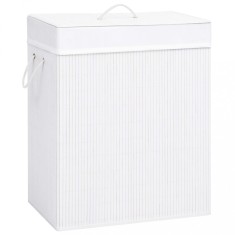 vidaXL Coș de rufe din bambus cu 2 secțiuni, alb, 100 L