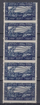 1906 EXPOZITIUNEA GENERALA BUCURESTI STRAIF DE 5 VINIETE CULOAREA ALBASTRU MNH foto