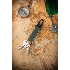 Breloc din piele naturala, handmade, lucrat si cusut manual, Nero, Verde Army, Produs in Romania
