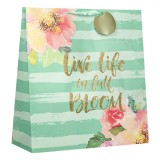 Sacosa Cadou, Model Floral, Dungi, Imprimeu Glitter, Verde, 43x16x45cm