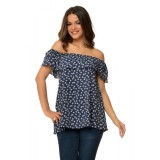 Bluza dama volan - alb/bleumarin - M