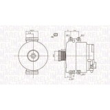 Alternator BMW Seria 1 (E81), 1 (E87), 3 (E46), 3 (E90), 5 (E60), X3 (E83), Z4 Roadster (E85), 116 i, 120 i, 116 d, 320 i, 520 i, fulie 56mm, MAGNETI
