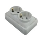Priza dubla mini aparenta SPIN, 250V, 16A, IP20, alba, cu protectie
