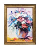 Cumpara ieftin Tablou vaza cu flori impasto pictat manual inramat, 45x35cm ulei pe panza, rama din lemn, Geo Ungureanu