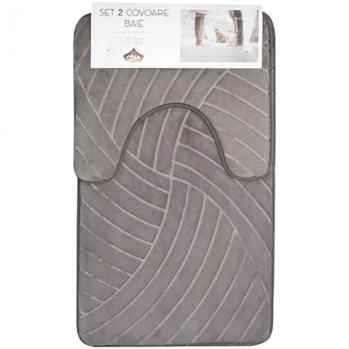 Set 2 covoare baie Casa Plastor, Spirals, 75x45 cm, Gri