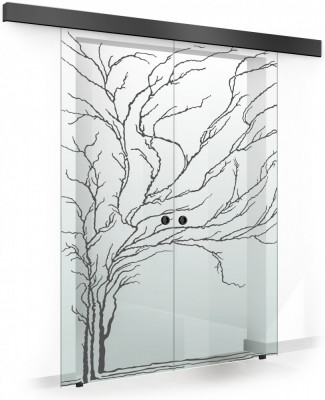 Usa culisanta Boss &amp;reg; Duo Black model Tree negru, 60+60x215 cm, sticla Gri securizata, glisanta in ambele directii foto