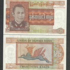 BIRMANIA / BURMA ( MYANMAR ) 25 KYATS 1972 [1] P-59 , bancnote capsate