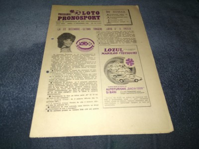 REVISTA PROGRAMUL LOTO PRONOSPORT 17 DECEMBRIE 1985 foto