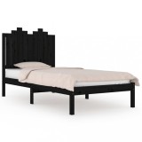 Cumpara ieftin Cadru de pat mic single, negru, 75x190 cm, lemn masiv de pin