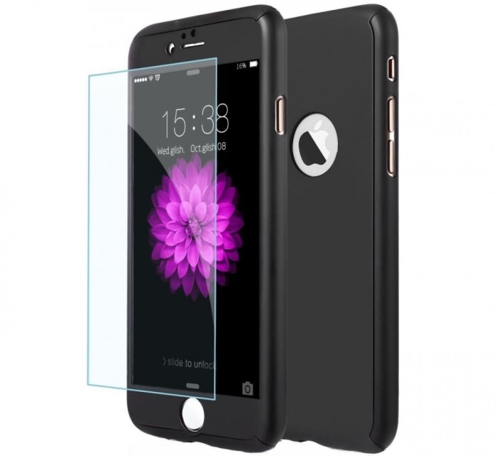 Husa Full Cover 360&deg; (fata + spate + folie sticla) pentru iPhone 8, Negru