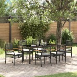 vidaXL Set de dining pentru grădină , 7 piese, cu perne, din rachită poli, Negru