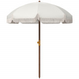 Outsunny Umbrelă de Plajă Portabilă cu Volane &icirc;n Aer Liber cu Baldachin Ventilat, Geantă de Transport, &Oslash;1.9x2.1 m, Alb-Crem