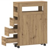 Cumpara ieftin Dulap de baie ingust cu roti, stejar artizanal, lemn prelucrat