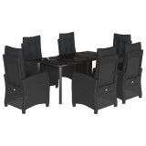 Cumpara ieftin Set mobilier de gradina cu perne, 7 piese, negru, poliratan