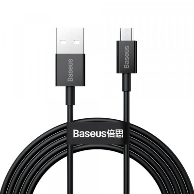 Cablu Date si Incarcare USB-A - microUSB Baseus Superior Series, 18W, 2m, Negru CAMYS-A01 foto