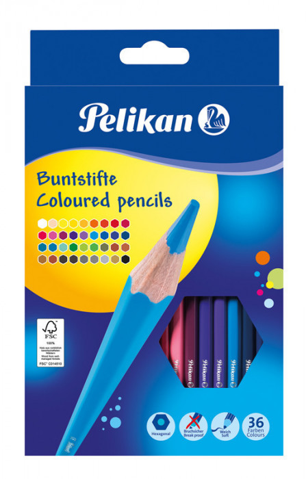 Creioane color lacuite, set 36 culori, sectiune hexagonala
