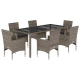 Cumpara ieftin Set mobilier de gradina cu perne 7 piese gri poliratan &amp; sticla