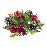 Inel Decorativ Crăciun, Model Mere Conuri și Acadele, Diametru Lumanare 8 cm, Verde, Plastic, 25 cm