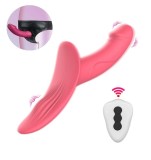 Strap-On pentru Femei Double Fun, Remote Control, 9 Moduri Vibratii, 2 Motoare, Silicon, USB, Roz, 24.5 cm, Guilty Toys