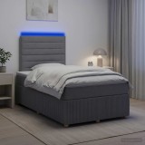 Cumpara ieftin Pat cu arcuri LED si saltea Gri deschis 120 x 190 cm Tesatura
