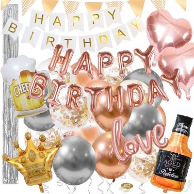 Set 48 baloane si decoratiuni, Happy Birthday, argintiu, roz Household NewTrend foto