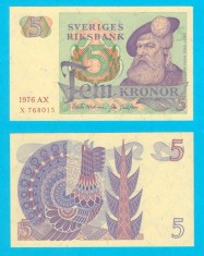 Suedia (p#51) 5 Kronor 1976 aUNC+ &#039;Gustaf Vasa&#039; serie: X 768015