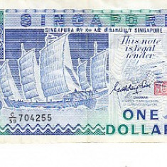M1 - Bancnota foarte veche - Singapore - 1 dolar - 1987