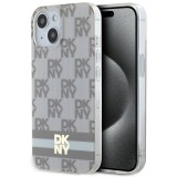 Husa iphone 15 plus - dkny iml checkered mono pattern and printed stripes magsafe (dkhmp15mhcptse) - beige