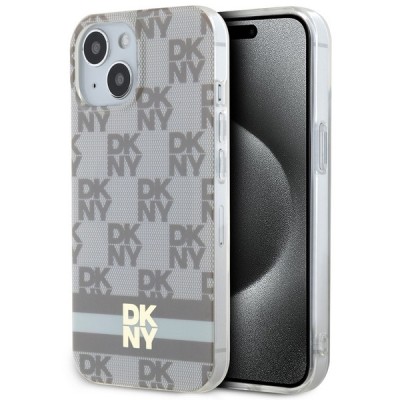 Husa iPhone 15 Plus DKNY IML Checkered Mono Pattern &amp;amp; Printed Stripes MagSafe, bej, DKHMP15MHCPTSE foto