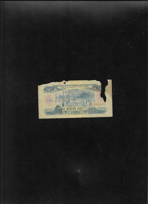 Rar! Vietnamul de Sud South Vietnam 20 xu 1966 seria068549 uzata parti lipsa