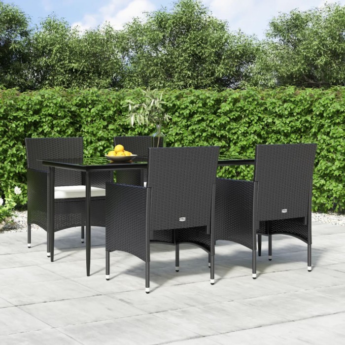 vidaXL Set de masă pentru grădină, 5 piese, cu perne, negru 3156616