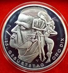 (A67) MONEDA DIN ARGINT GERMANIA - 20 EURO 2016, LIT. G, 125 ANI NASTEREA LUI OTTO DIX, STARE PROOF