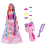 Papusa cu accesoriu pentru par, Barbie Dreamtopia Twist n Style, JCW55