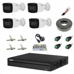 Kit supraveghere 4 camere 8MP 4K cu IR 80m, microfon, DVR Dahua , accesorii incluse