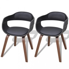 Gossi scaune de bucatarie 2 buc, negru, lemn curbat &amp; piele ecologica
