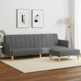 Canapea Extensibilă 2 Locuri vidaXL Gri &Icirc;nchis Textil + Taburet, Cadru Lemn, 220x84.5x69 cm