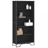 Biblioteca Gossi Neagra 80x31x169 cm Lemn Prelucrat, 5 Compartimente, Raft Depozitare Carti Living