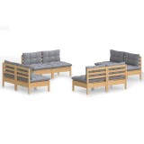 Cumpara ieftin Set mobilier de gradina cu perne, 8 piese, gri, lemn de pin