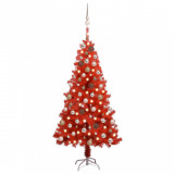 Brad de Crăciun artificial cu LED-uri/globuri roșu 120 cm PVC