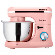 Mixer cu bol rotativ Daewoo, 1600 W, 10 viteze, capacitate bol 4.5 l, 1 x paleta amestecare, 1 x tel, 1 x carlig framantare, Roz foto