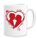 Cana alba personalizata Model cuplu inima rosie, INOVATIX&reg;. 330ml, Oem