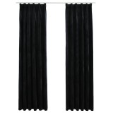 Draperii opace cu carlige, 2 buc., negru, 140x245 cm, catifea