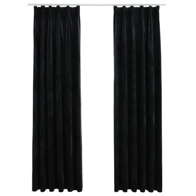 Draperii opace cu carlige, 2 buc., negru, 140x245 cm, catifea foto