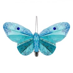 Decorațiune Perdea, Model Fluture, Clips, Culoare Aqua cu Glitter, Dimensiuni 10x6 cm